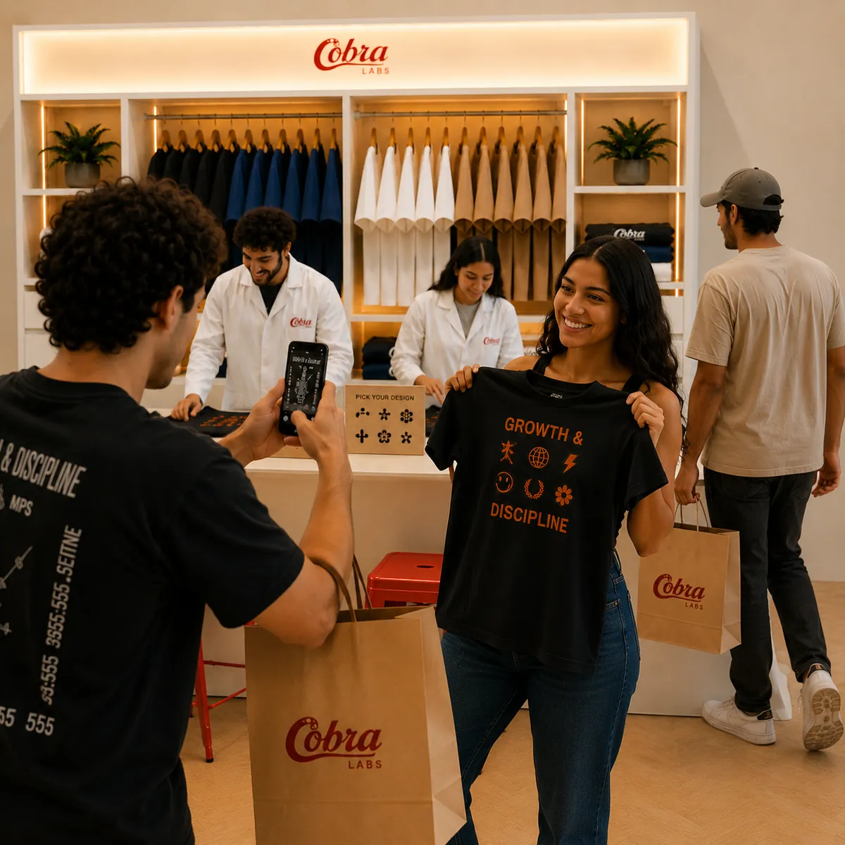 A guest wearing and sharing their finished custom Cobra Labs garment.